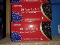 NEW BOXED 8 X BLUE BULB FAIRY LIGHTS OVERALL LENGTH 4.5M (WITH PUSH IN REPLACEABLE BULBS) - PCK