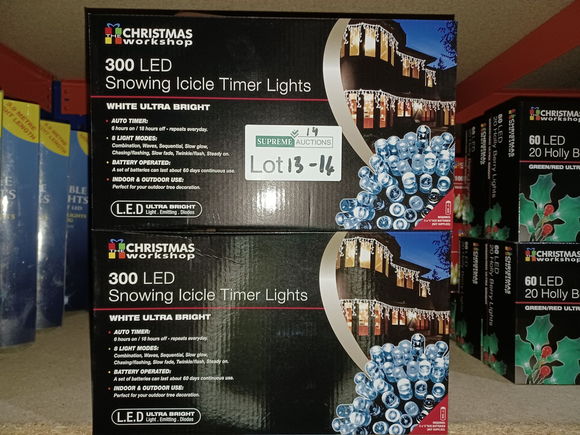 NEW BOXED 5 X LED SNOWING ICICLE TIMER LIGHTS WHITE ULTRA BRIGHT LED, AUTO TIMER, 8 LIGHT MODES-