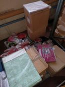 LARGE MIXED PALLET LOAD OF VARIOUS DIFFERENT ITEMS INCLUDING CURTAINS, CURTAIN TIEBACKS, WOMENS