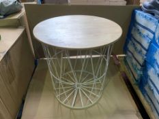 2 X BRAND NEW DIAMOND WIRE ROUND SIDE TABLE WITH WOODEN TOP R15