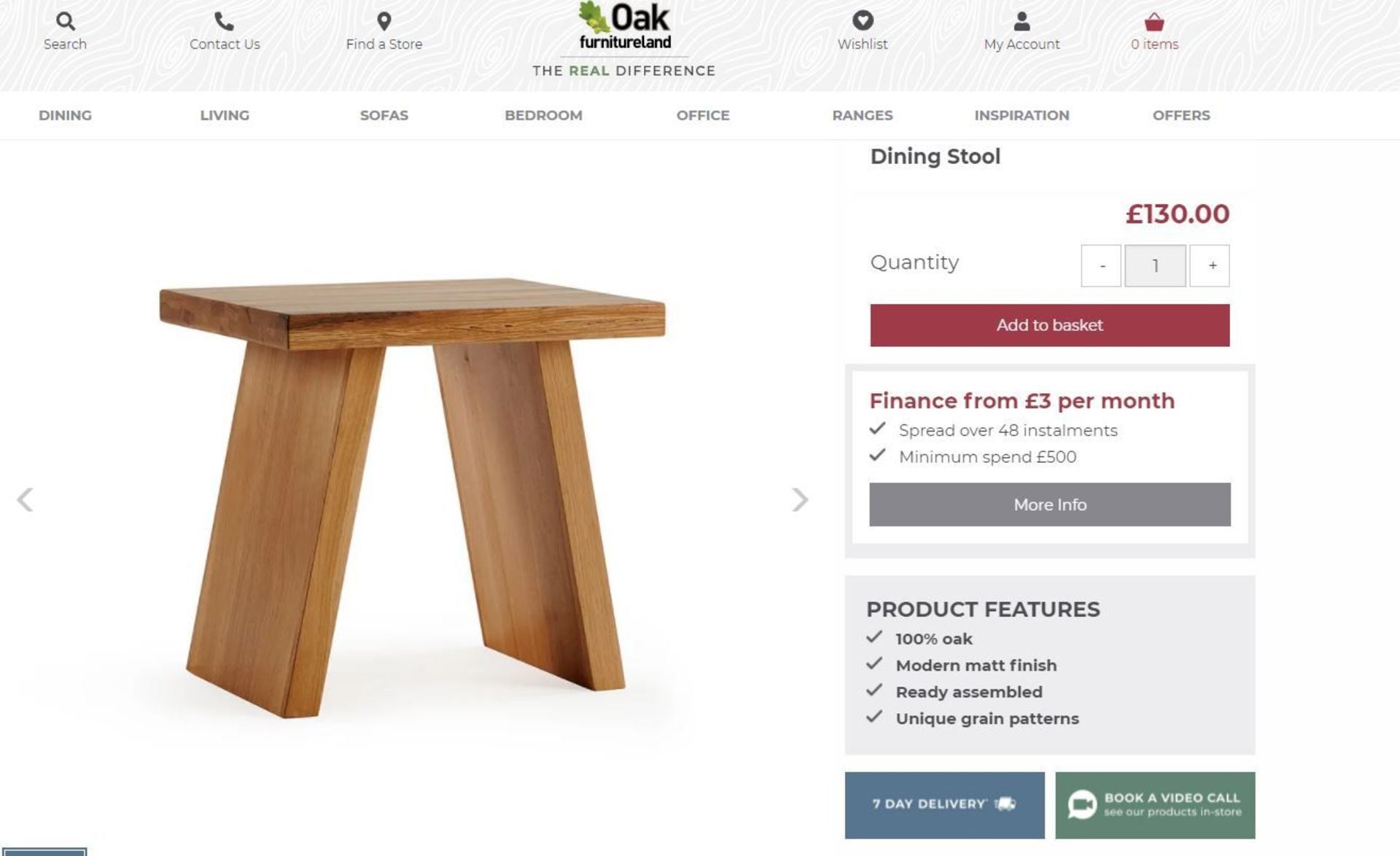 4 X NEW BOXED Natural Solid Oak Stool. RRP £130 EACH, TOTAL RRP £520. For a more open seating