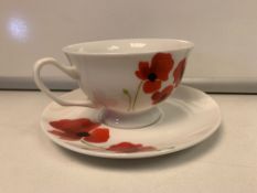 24 X BRAND NEW POPPY DESIGN CUP AND SAUCERS R15