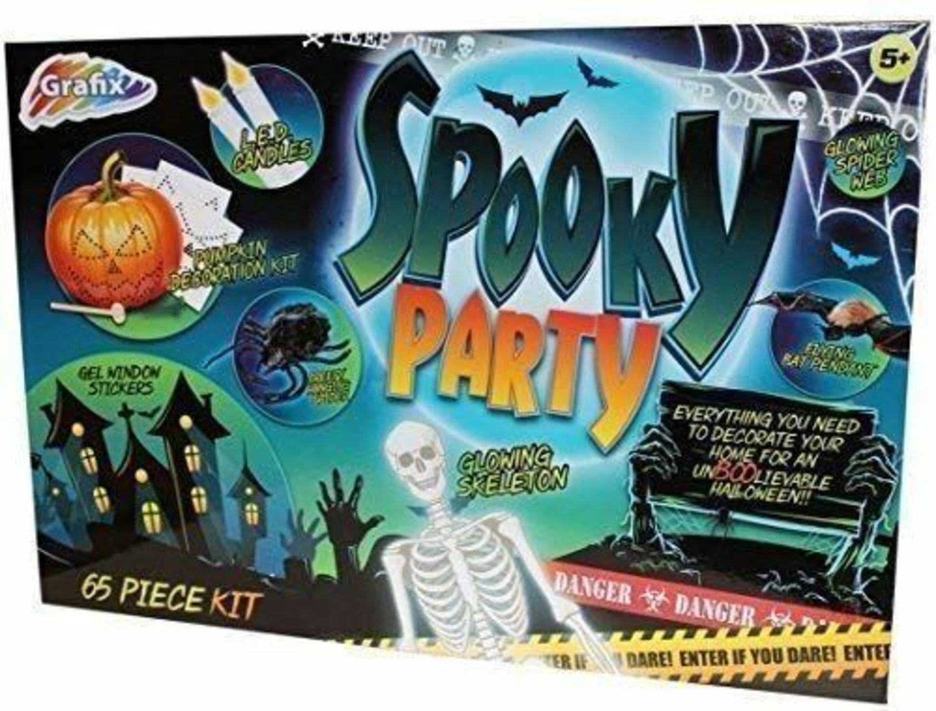 10 X NEW BOXED GRAFIX SPOOKY PARTY LARGE 65 PIECE KITS - INCLUDES LED CANDLES. PUMPKIN DECORATION