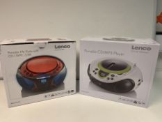 2 X BRAND NEW LENCO RETRO PORTABLE FM RADIO WITH CD/MP3/USB RRP £89 EACH (STYLES MAY VARY)