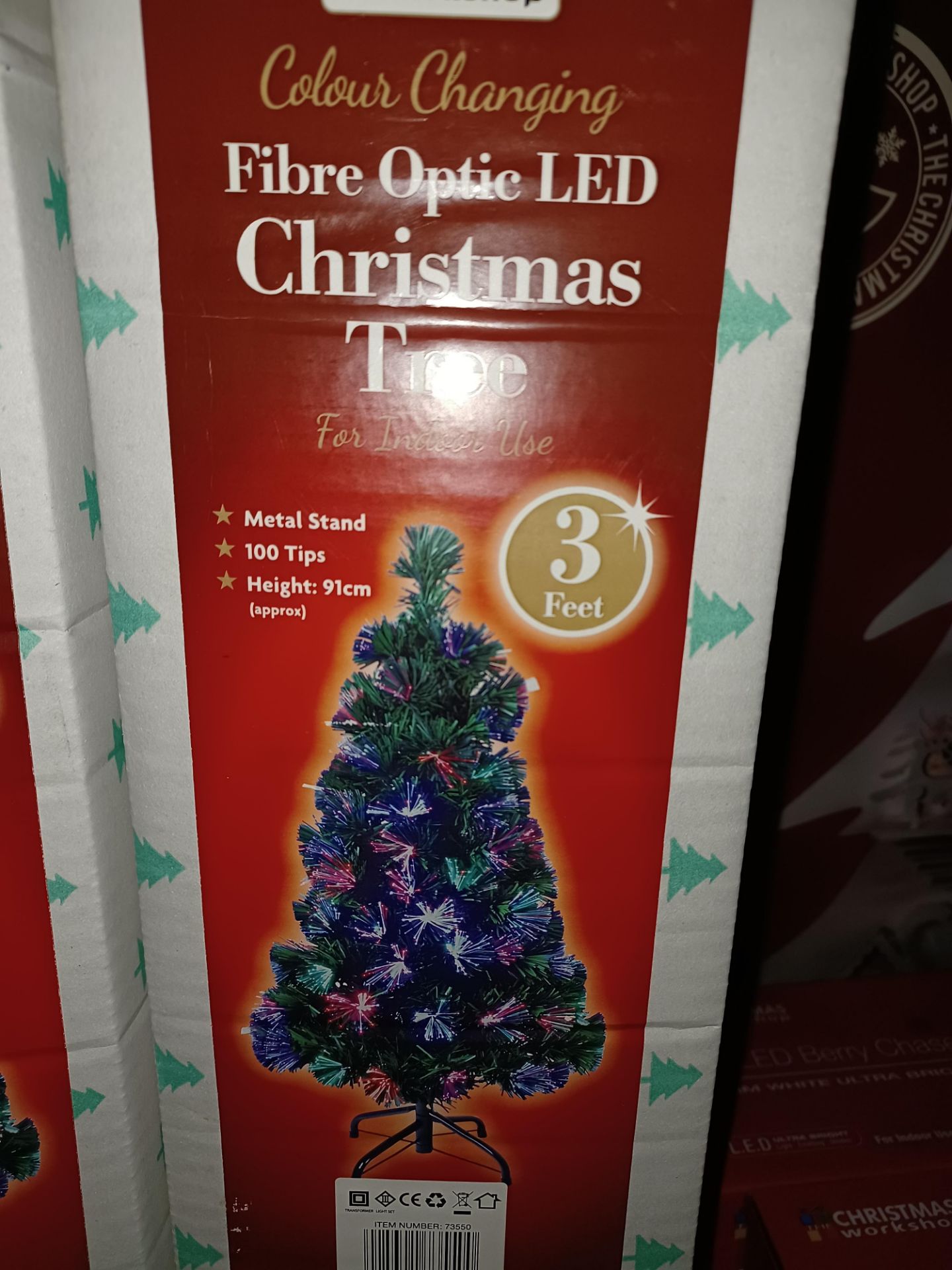 2 X NEW BOXED COLOUR CHANGING FIBRE OPTIC LED CHRISTMAS TREE, 3FT, 100 TIPS, METAL STAND - PCK
