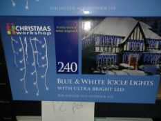6 X NEW BOXED ULTRA BRIGHT LED BLUE & WHITE ICICLE LIGHTS INDOOR AND OUTDOOR USE FITTED WITH 8