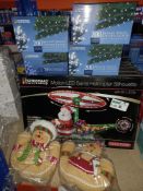NEW BOXED 12 X MIXED CHRISTMAS LOT, INCLUDING MOTION LED SANTA HELICOPTER SILHOUETTE, BRIGHT WHITE