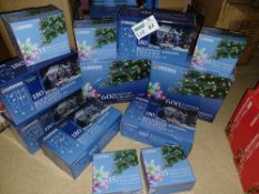 NEW BOXED 12 X MIXED CHRISTMAS LOT, INCLUDING BLUE & WHITE SNOWING ICICLE LIGHTS, MULTI COLOUR