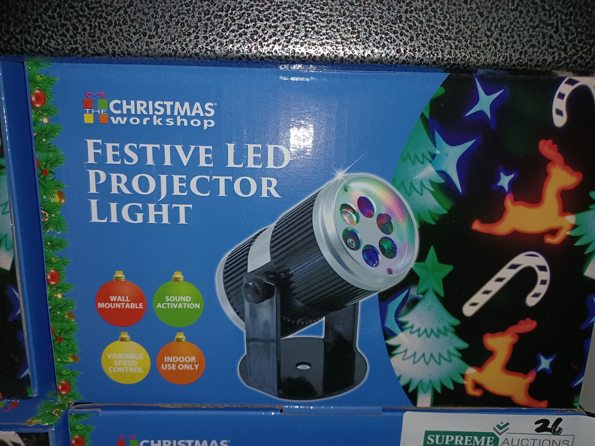 3 X NEW BOXED FESTIVE LED PROJECTOR LIGHT WALL MOUNTABLE, SOUND ACTIVATION, VARIABLE SPEED CONTROL -