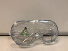 200 X NEW PACKAGED ANTI FOG SAFETY GOGGLES. EN166 CERTIFIED. RRP £6.97 EACH. (ROW3)