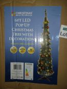 NEW BOXED GREEN 6FT LED POP UP CHRISTMAS TREE WITH DECORATIONS 60 LEDS, 60 BAUBLES - PCK