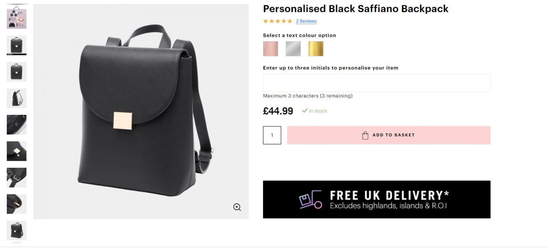 2 x NEW PACKAGED Beauti Saffiano Backpack - Black. RRP £49.99 each. Note: Item is not personalised.