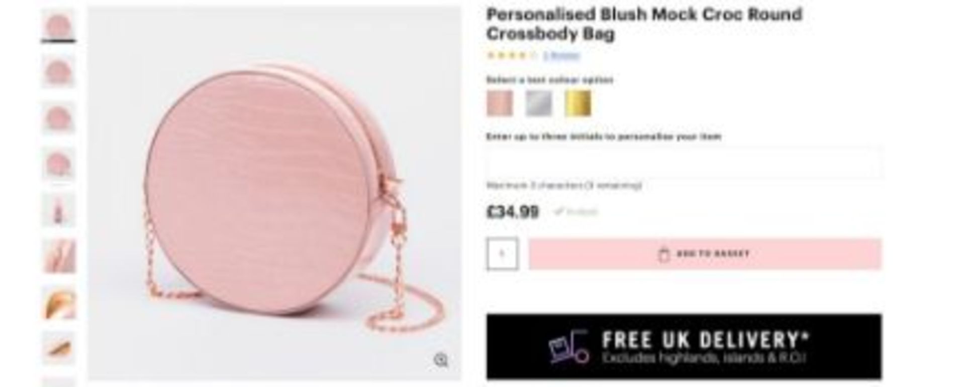 3 x NEW BOXED Beauti Mock Croc Round Crossbody Luxury Bag -Blush. RRP £34.99 each. NOTE: ITEM IS NOT