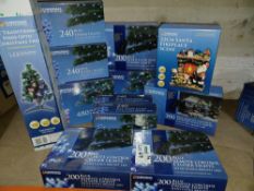 NEW BOXED 12 X MIXED CHRISTMAS LOT, INCLUDING BLUE REMOTE CONTROL CHASER LIGHTS, 2FT FIBRE OPTIC