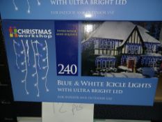 6 X NEW BOXED ULTRA BRIGHT LED BLUE & WHITE ICICLE LIGHTS INDOOR AND OUTDOOR USE FITTED WITH 8