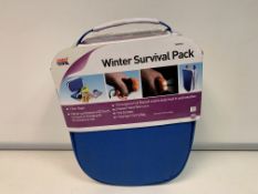 12 X BRAND NEW AUTOCARE WINTER SURVIVAL PACKS INCLUDING TOW ROPE, LED TORCH, FOIL BLANKET,