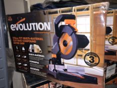 EVOLUTION 210MM COMPOUND MITRE SAW 110V COMES WITH BOX (UNCHECKED, UNTESTED) EBR