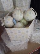 9 X NEW BOXED FROST DECOUPAGE BAUBLES WITH STORAGE CHRISTMAS DESIGN BOX APPROX 14 BAUBLES IN EACH