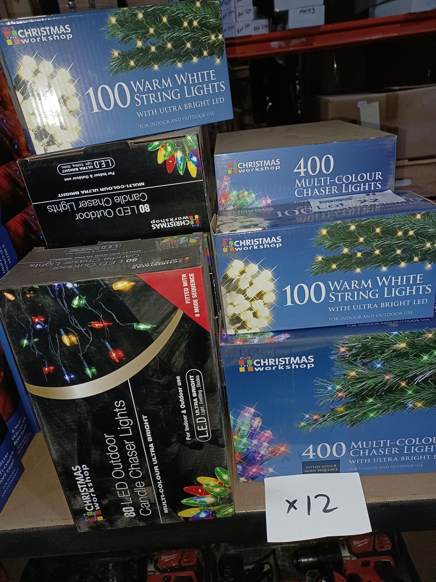 NEW BOXED 12 X MIXED CHRISTMAS LOT, INCLUDING LED OUTDOOR CANDLE CHASER LIGHTS, WARM WHITE ULTRA