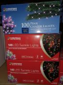 NEW BOXED 12 X MIXED CHRISTMAS LOT, INCLUDING PINK ULTRA BRIGHT LED CHASER LIGHTS, LED TWINKLE