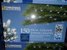 6 X NEW BOXED DUAL COLOUR BRIGHT WHITE & BLUE LED STRING LIGHTS FITTED WITH 5 MODE SEQUENCE