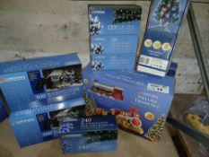 NEW BOXED 12 X MIXED CHRISTMAS LOT, INCLUDING DELXURE TRAIN SET, BLUE REMOTE CONTROL SNOWING