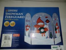 2 X NEW BOXED SNOWMAN FIREGUARD 99x70CM APPROX, EASILY FOLDABLE FOR STORAGE REAL EYE CATCHER AND