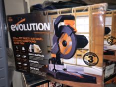 EVOLUTION 210MM COMPOUND MITRE SAW 110V COMES WITH BOX (UNCHECKED, UNTESTED) EBR