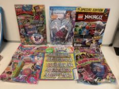 50 X ASSORTED NEW PACKAGED MAGAZINES WITH GIFTS. VARIOUS DESIGNS MAY INCLUDE: LEGO, DISNEY FROZEN,