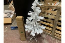 3 X NEW BOXED VEYLIN 4 FOOT SUPERIOR CHRISTMAS TREES WITH METAL STAND. WHITE. (ROW3)