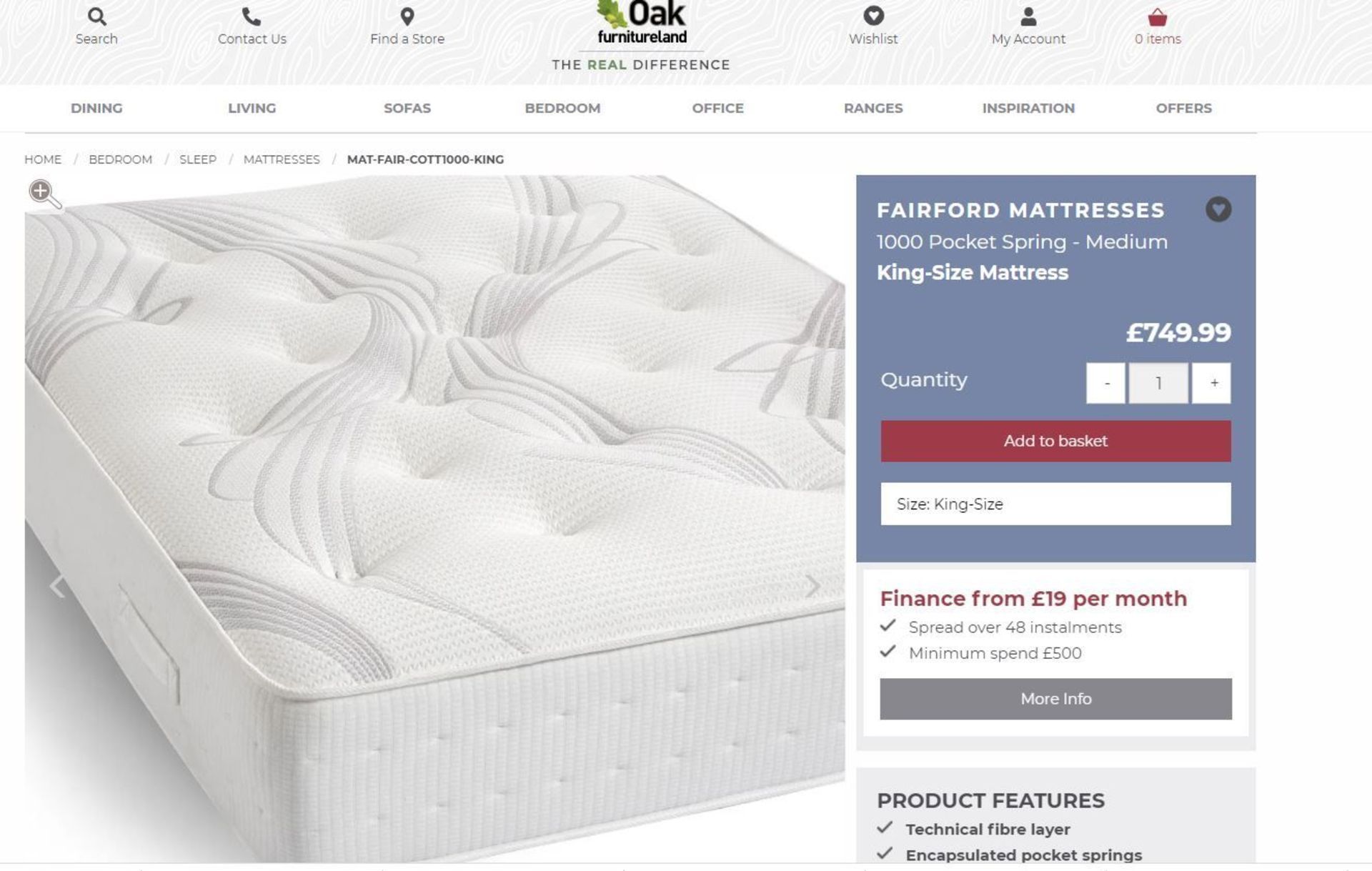 Fairford Memory 1000 King Size Mattress. RRP £649.99. - Designed With Excellent Orthopaedic