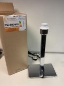 10 x NEW BOXED DESIGNER POLISHED CHROME TABLE LAMP WITH RECTANGULAR BASE. RRP £45 EACH. (ROW9)