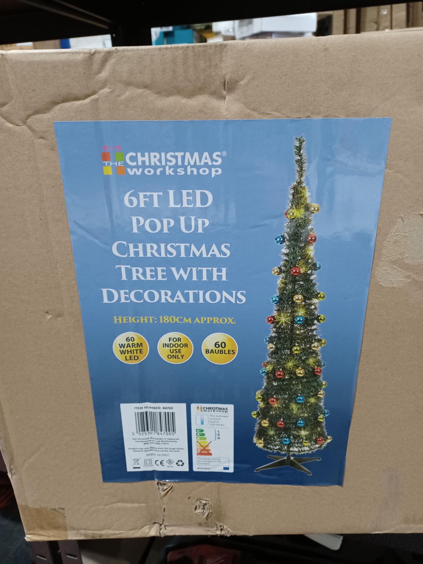 2 X NEW BOXED 6FT LED POP UP CHRISTMAS TREE WITH DECORATIONS 60 WARM WHITE LEDS RRP £44.95 EACH