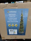 2 X NEW BOXED 6FT LED POP UP CHRISTMAS TREE WITH DECORATIONS 60 WARM WHITE LEDS RRP £44.95 EACH