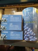 NEW BOXED 8 X PIECE CHRISTMAS MIXED LOT INCLUDING BLUE CONNECTABLE STRING LIGHTS APPROX 10M IN