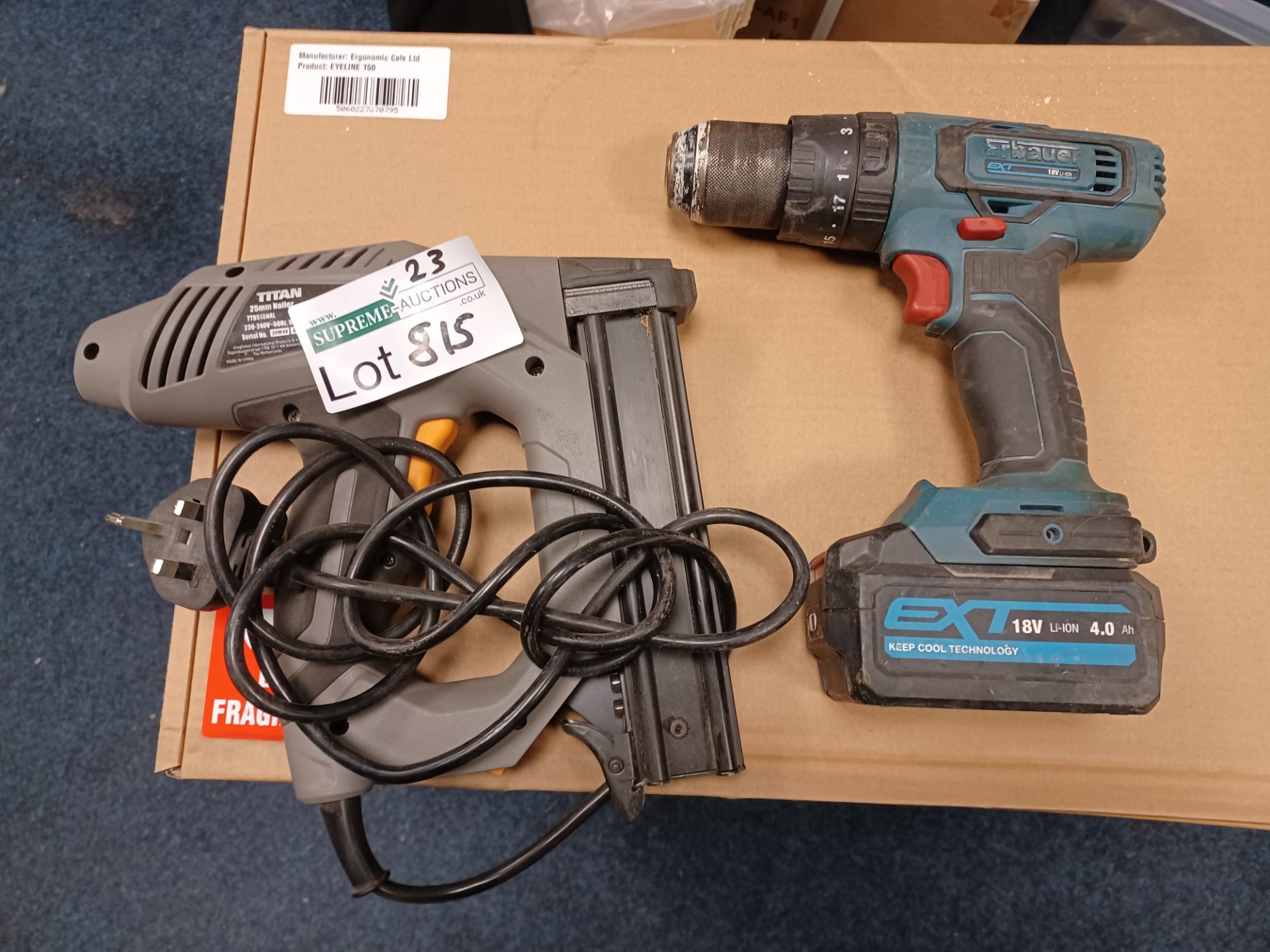 TITAN TTB516NAL 25MM SECOND FIX ELECTRIC NAIL GUN 240V ERBAUER EBCD18LI-2 18V 2.0AH LI-ION EXT