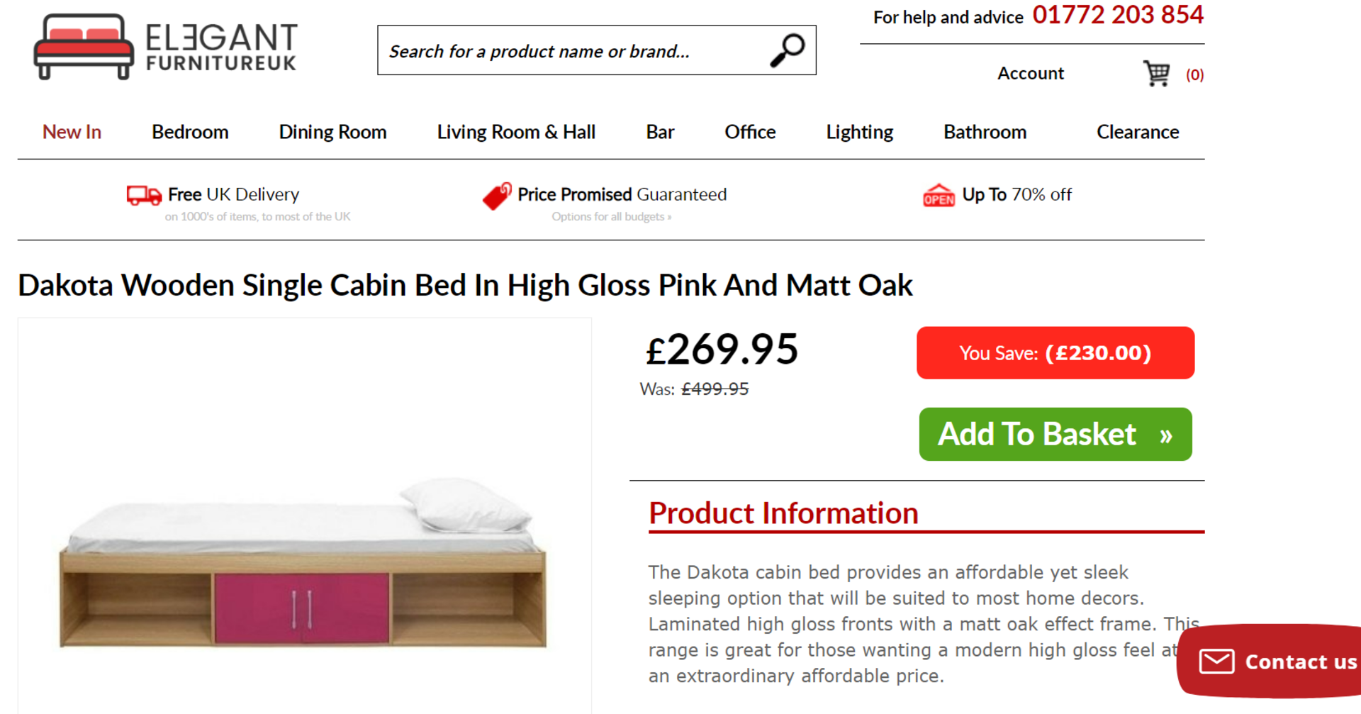 3 X NEW BOXED Dakota Wooden Single Cabin Bed In High Gloss Pink And Matt Oak. RRP £499.95 EACH.