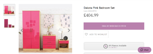 NEW BOXED 3 Piece Dakota Pink Bedroom Set. RRP £404.99. Made From MDF High Class Contemporary Style.