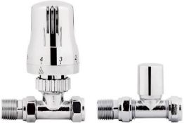 New Chrome Thermostatic Straight Radiator Valves TRV 15mm Central Heating Taps Ra07S. Chrome