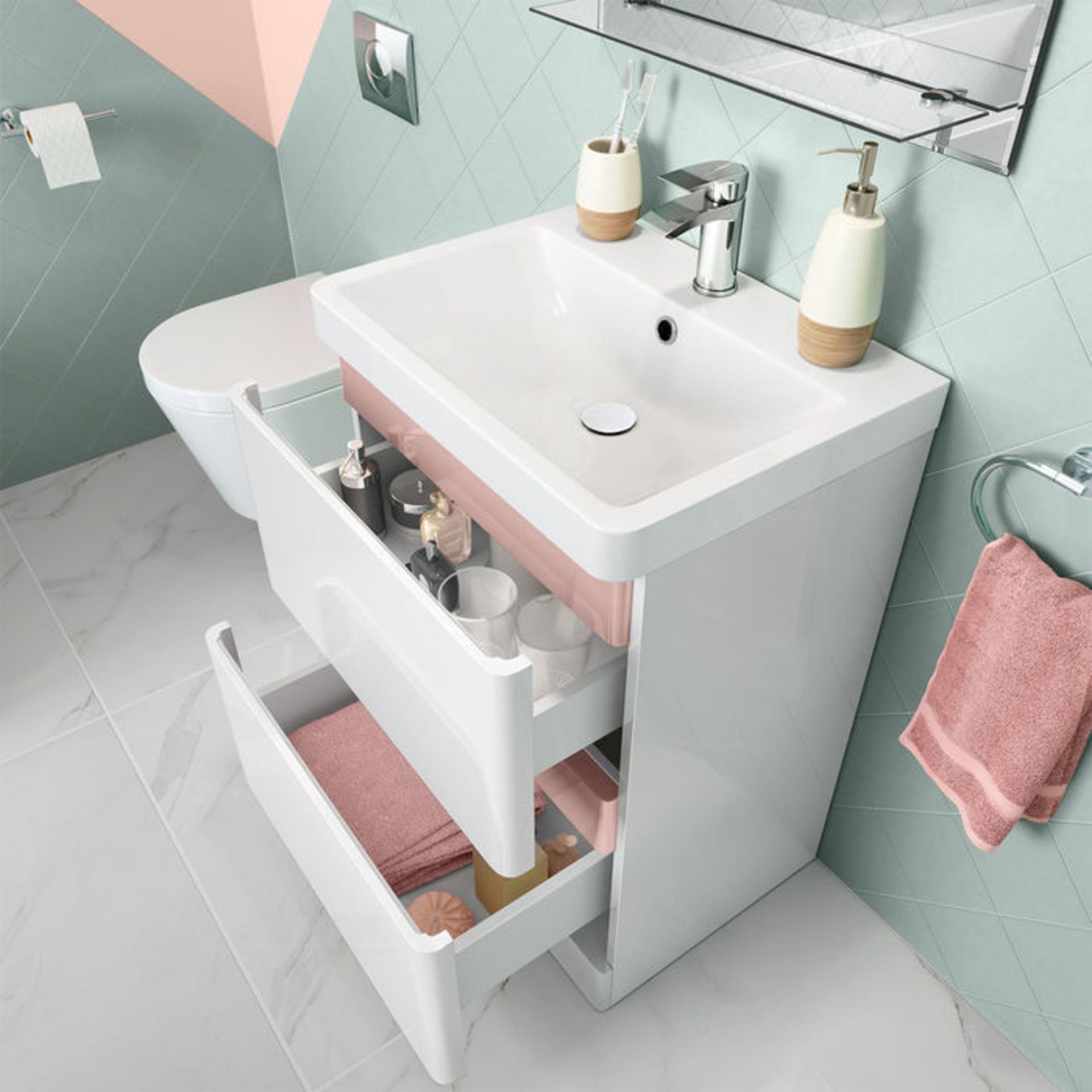 New & Boxed 600mm Denver Floor Standing Vanity Unit - Rose Gold Edition. RRP £749.99.Comes Complete - Image 2 of 3