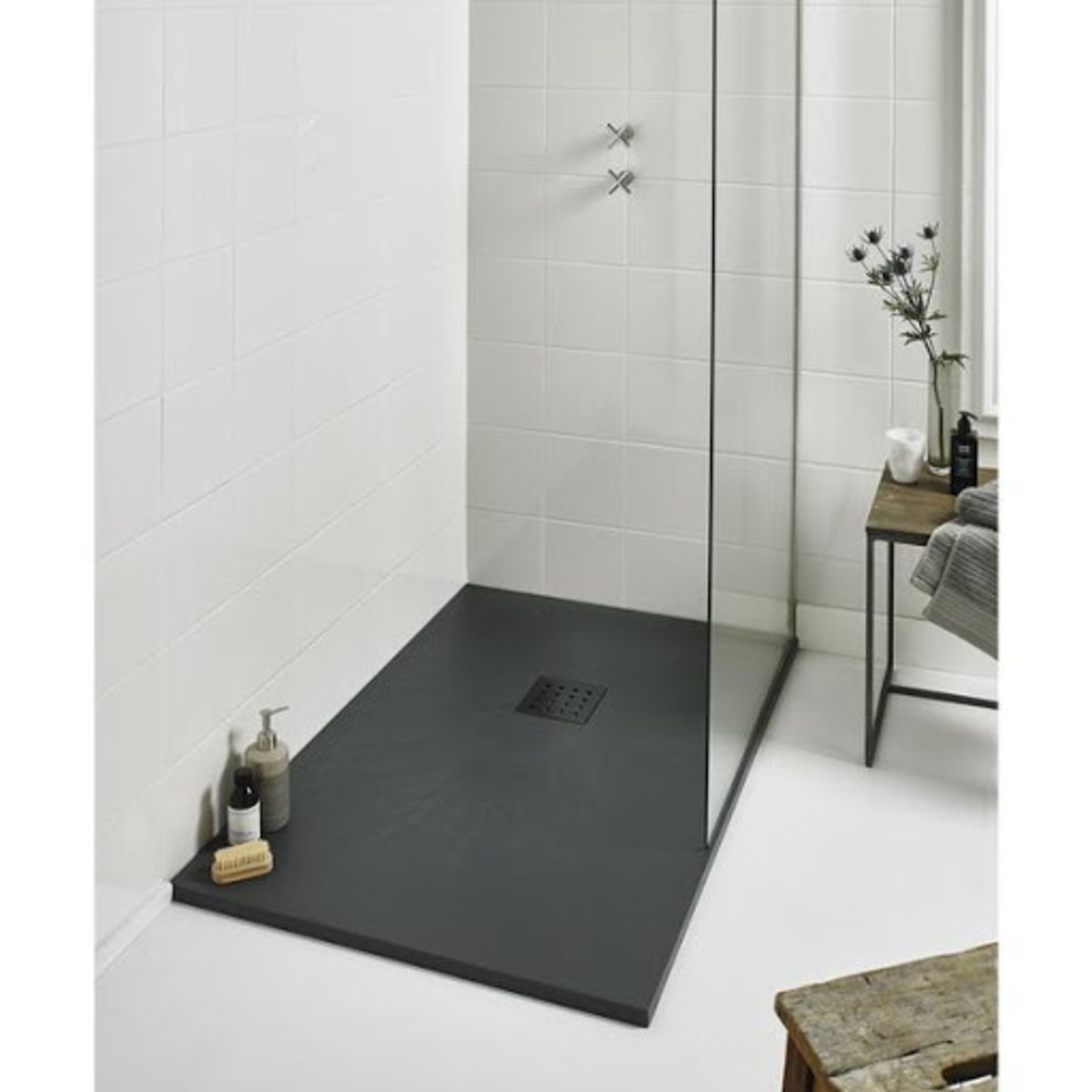 New 1000x800mm Rectangle Black Slate Effect Shower Tray. RRP £569.99.A Textured Black Slate Effect