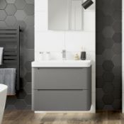 (SUPRM187) New Lambra Matt Grey 800mm 2 Drawer Wall Hung Vanity Unit. Rrp £447.99. Modern, modular