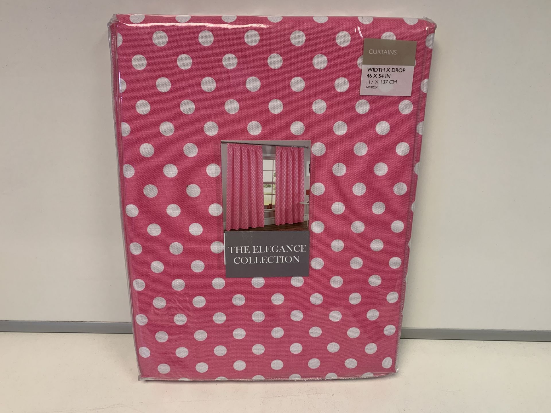 20 X BRAND NEW POLKA PINK TAPE CURTAIN SETS 117 X 137CM R9