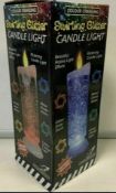 10 X NEW BOXED FALCON SWIRLING GLITTER CANDLE LIGHTS LARGE. FLICKERING CANDLE LIGHT, COLOUR