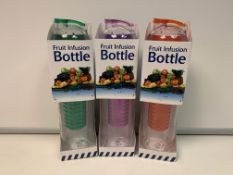 48 X BRAND NEW ASSORTED 700ML FRUIT INFUSION BOTTLES IN VARIOUS COLOURS R9