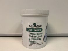 20 X BRAND NEW TUBS OF 200 GREYLAND EFFERVESCENT DISINFECTANT AND CLEANING TABLETS RRP £34 PER TUB
