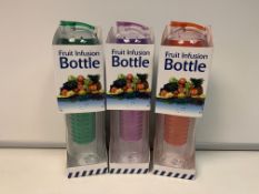 48 X BRAND NEW ASSORTED 700ML FRUIT INFUSION BOTTLES IN VARIOUS COLOURS R9