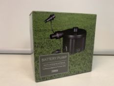 10 X NEW BOXED TESCO BATTERY PUMPS. IDEAL FOR CAMPING, TRIPS AND FESTIVALS. 3 DIFFERENT ADAPTORS
