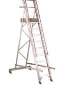 SVELT CASTELLANA 6 TREAD Aluminium heavy duty folding ladder with platform, guardrail and handrail