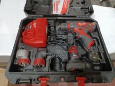 MILWAUKEE M12 BDDX-202C 12V 2.0AH LI-ION REDLITHIUM CORDLESS DRILL DRIVER WITH BATTERY CHARGER AND